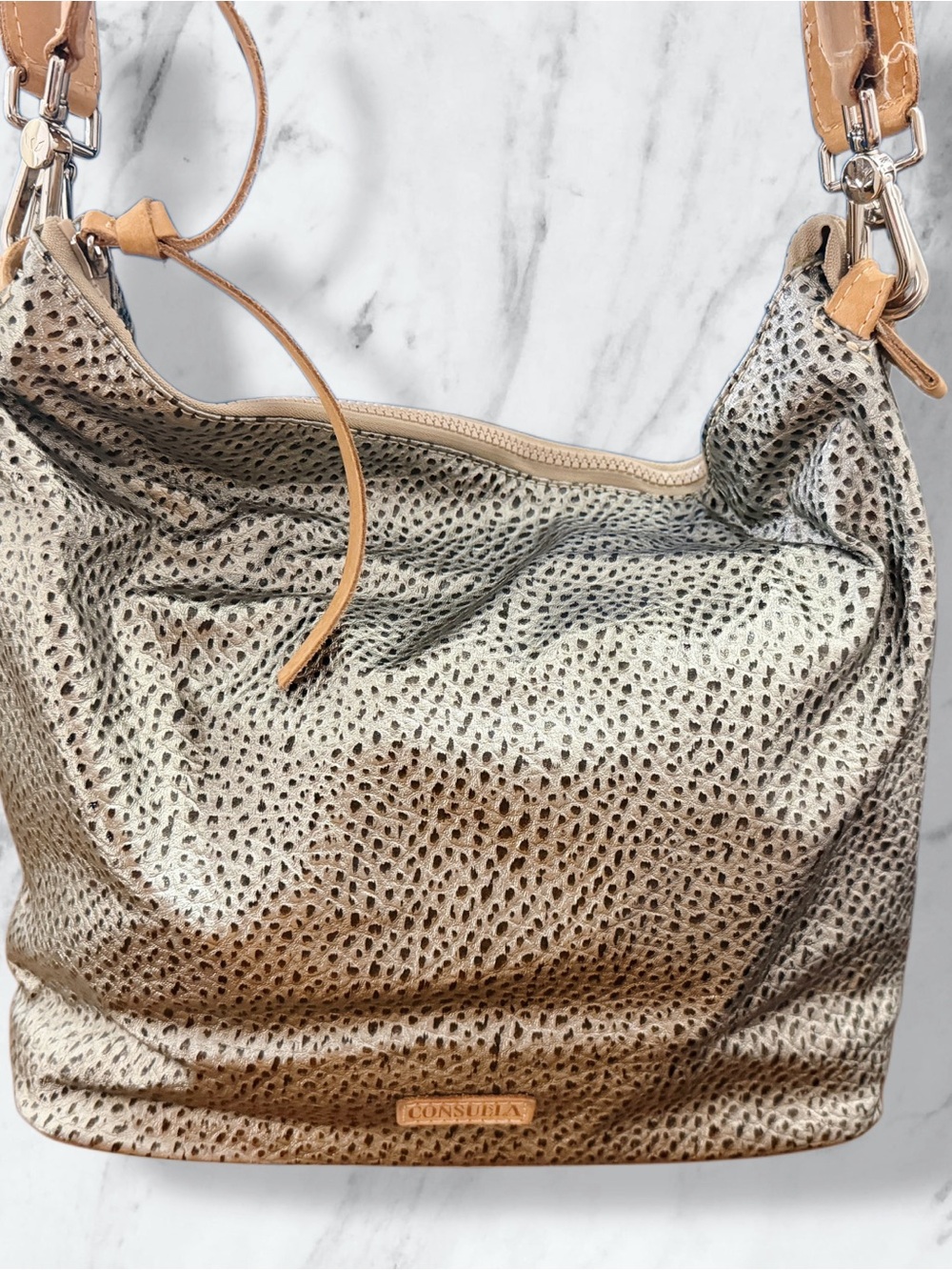 Consuela Metallic Gold Shoulder Bag with blue glitter interior - Picture 3 of 5
